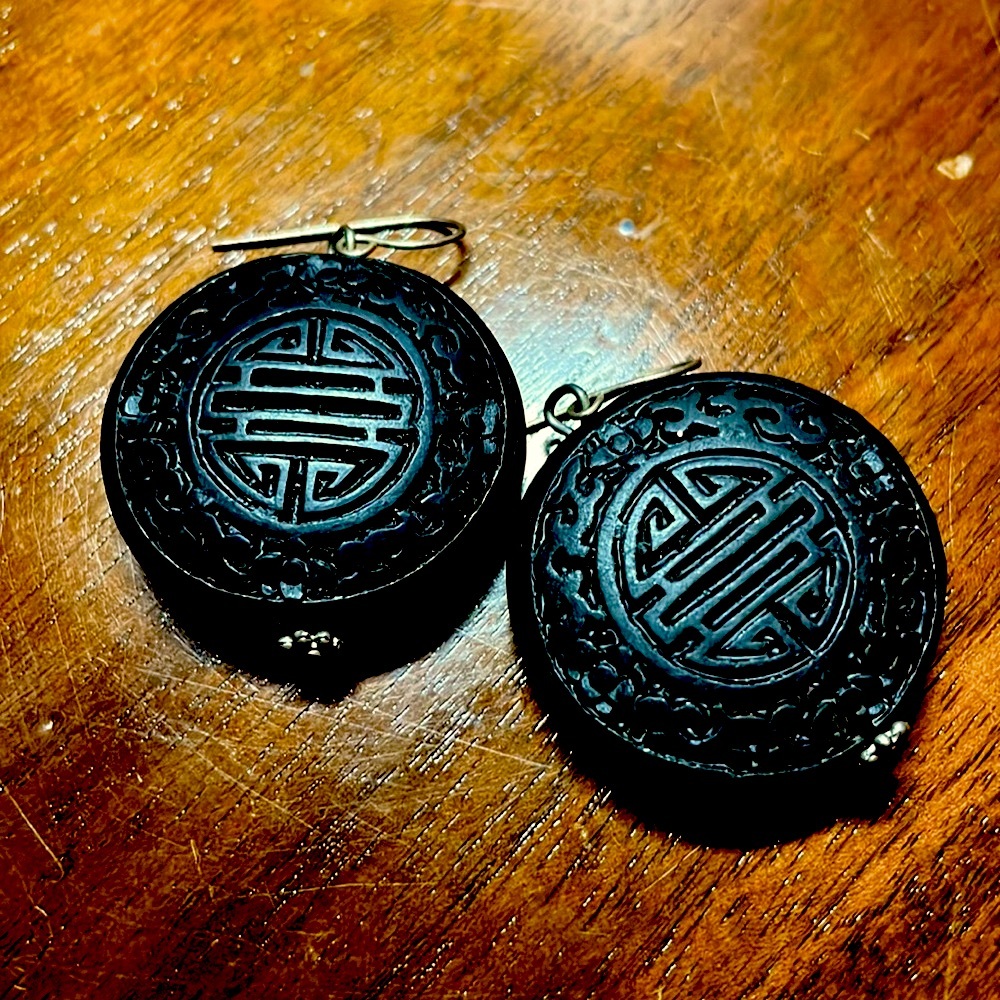Chinese black bead earrings